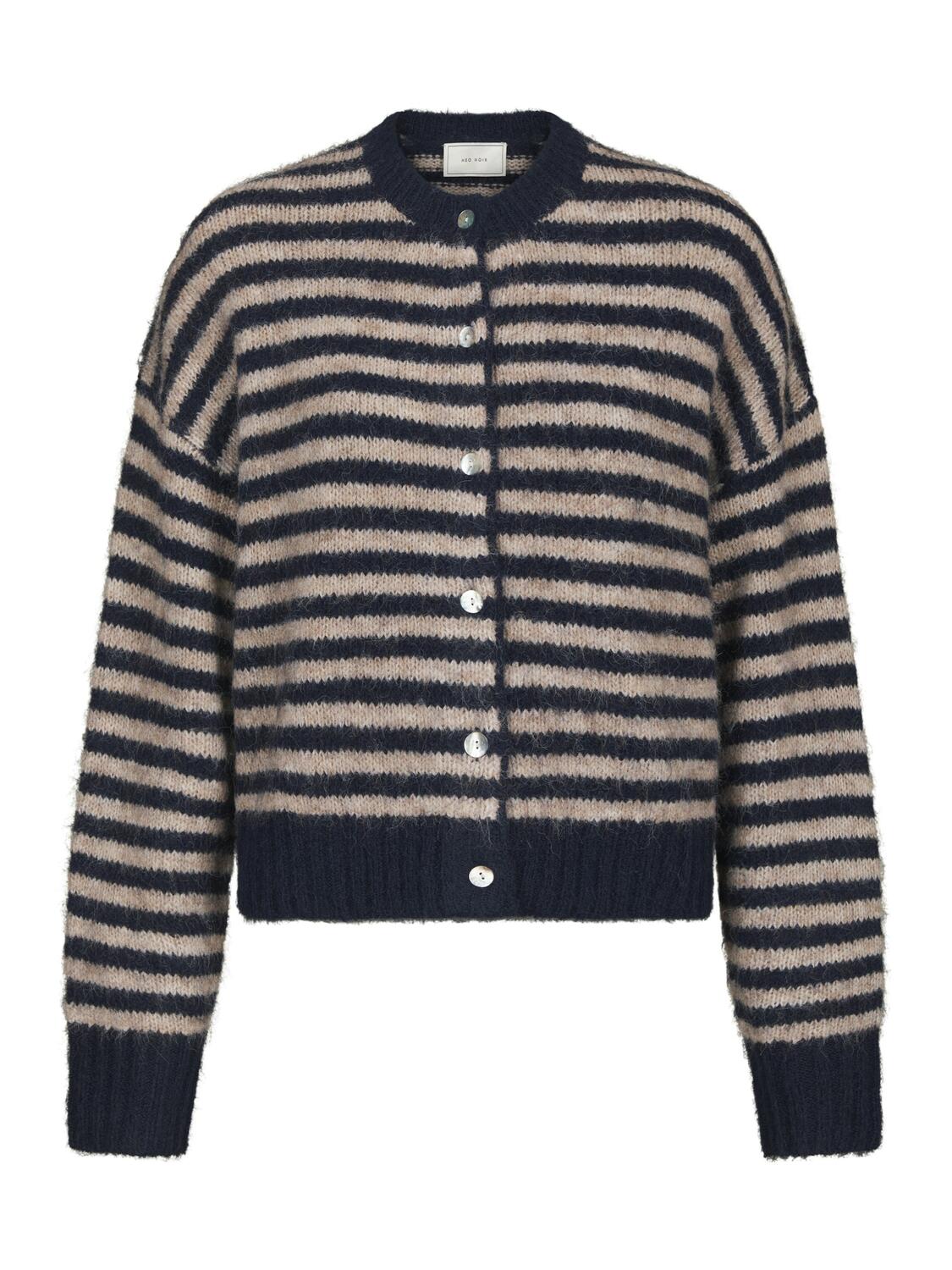 Isana Stripe Fluffy Knit cardigan – Navy Striped